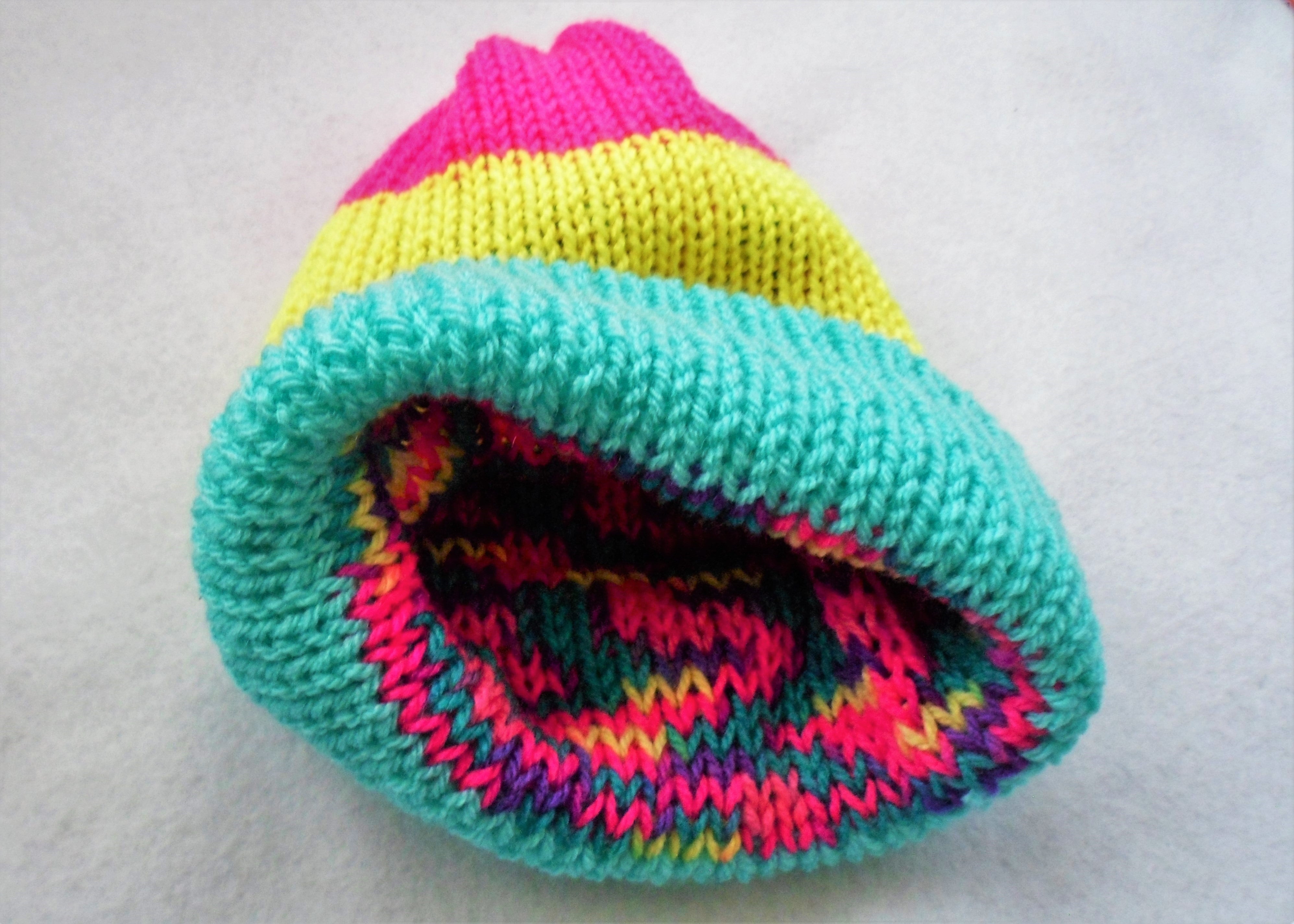 Knitted Pan Flag/Vibrant Variegated Reversible Hat - Tully Crafts