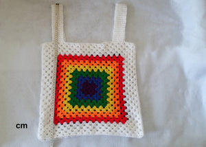 White and 6-Colour Rainbow Crochet Vest Top - Tully Crafts