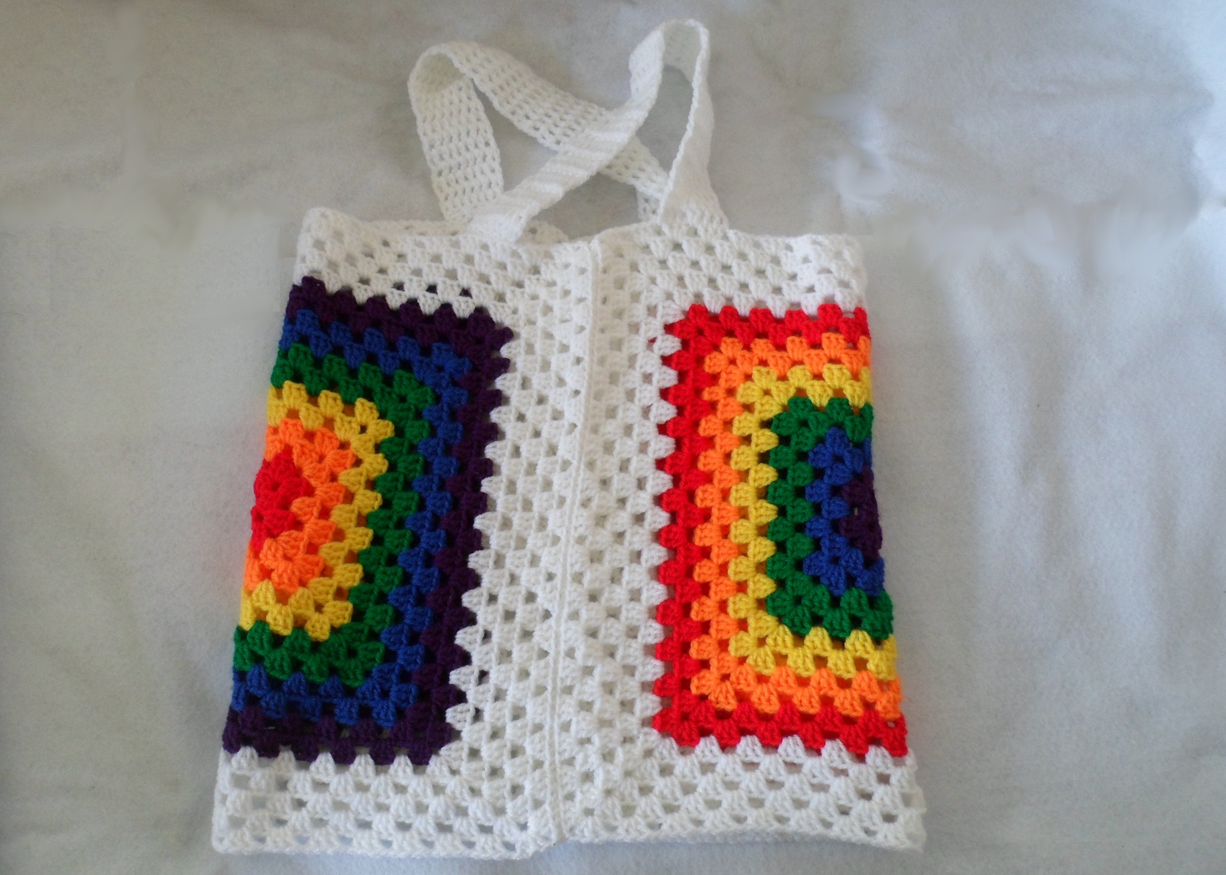 White and 6-Colour Rainbow Crochet Vest Top - Tully Crafts