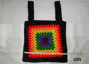 Black and 6-Colour Rainbow Crochet Vest Top - Tully Crafts