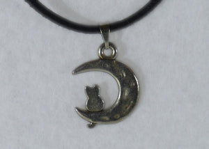 Cat on a Moon Leather Thong Necklace - Tully Crafts