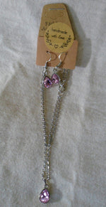 Load image into Gallery viewer, Pink Gem Necklace and Earring Set - Tully Crafts
