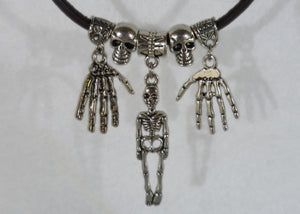 Triple Leather Thong Skull Necklace - Tully Crafts